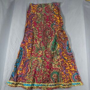 Haute Curry Paisley Embellished Maxi Skirt Womens Medium Pink Yellow Floral